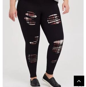 🆕SLASHED RED & WHITE PLAID PREMIUM BLACK LEGGING
